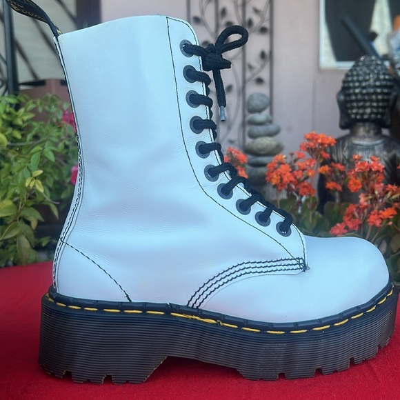 🏴󠁧󠁢󠁥󠁮󠁧󠁿 Steel Toe MIE Dr. Martens 10 Eye White 90’s Platform Boots UK 4 - Picture 15 of 17